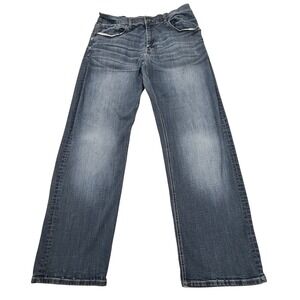 BKE Seth Straight Leg Jeans Mens 36x30 Medium Wash Blue Denim Buckle Whiskered